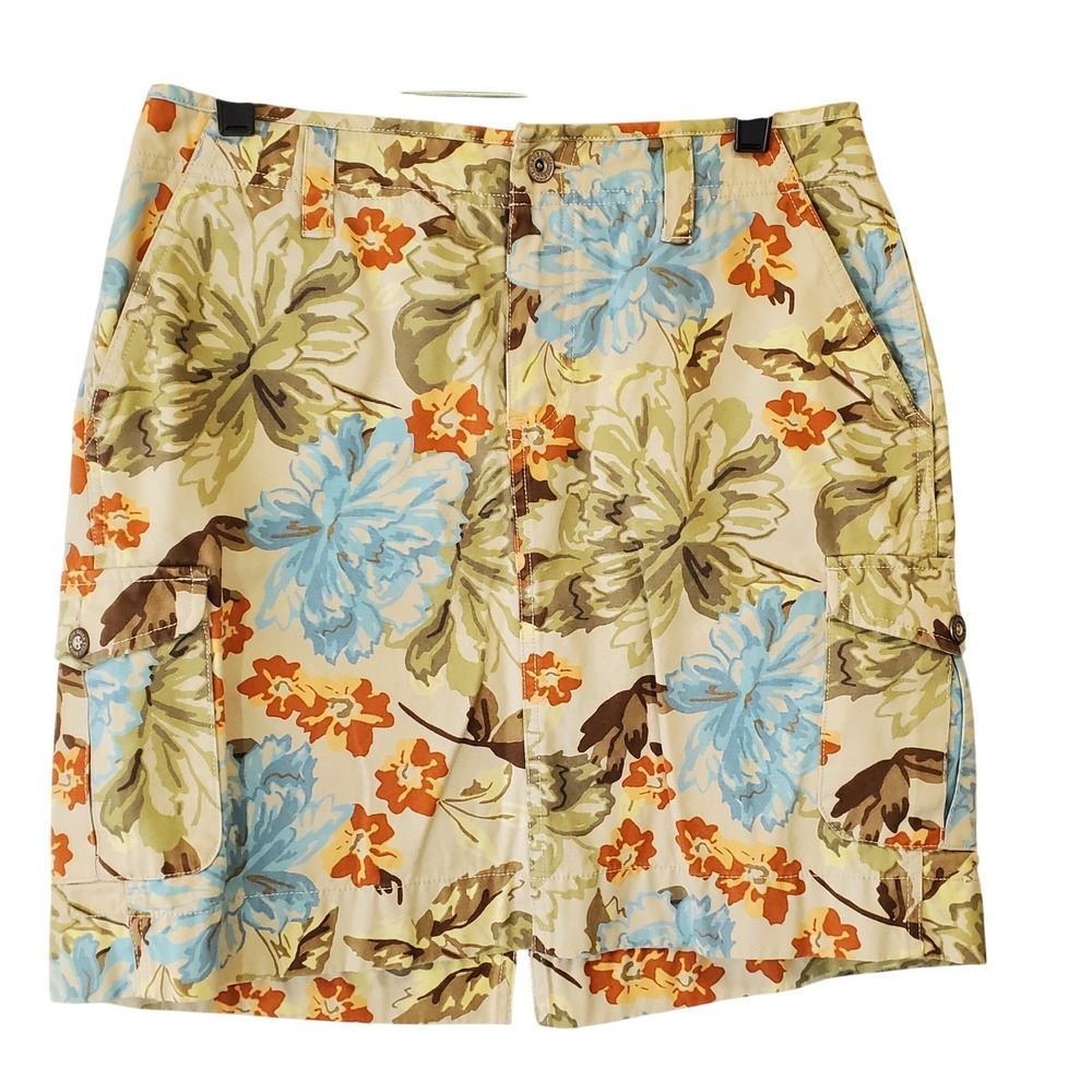 Eddie Bauer Petite 6 Floral Cargo Skirt Cotton Tropical Utility Tan Blue Green